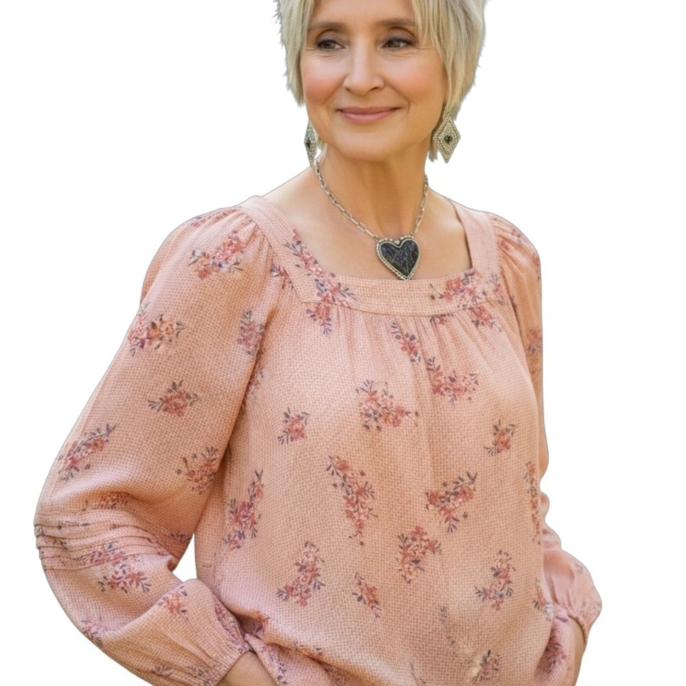 LAUREN CONRAD Long Sleeve Floral & Checks Blouse
